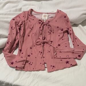 Self Esteem 8 Pink Star Patterned Tie-Front Top with matching tank nwot twin set